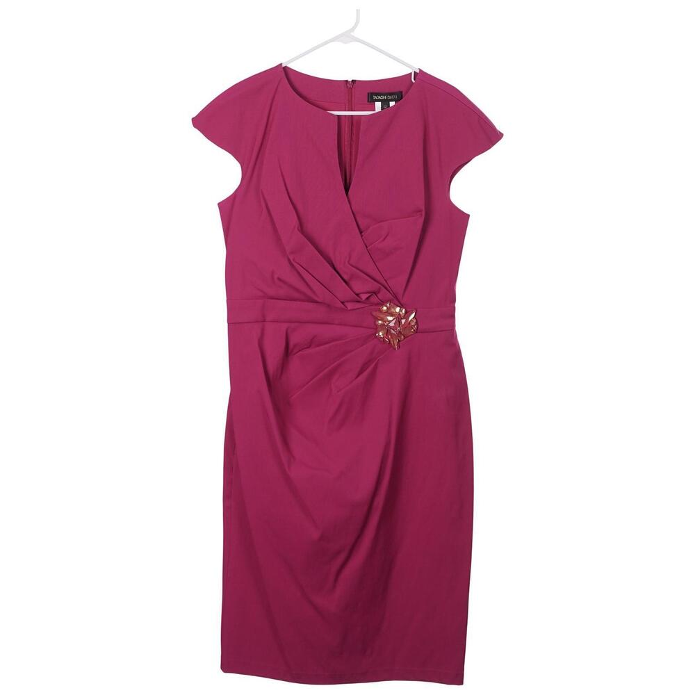 Tadashi Shoji Dress 12 Magenta Pink Rhinestone Sheath Party Cocktail Cap Sleeve